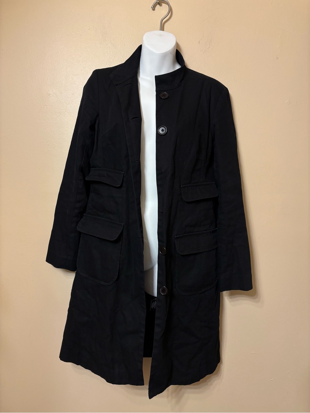 Jacob Black Long Trench Coat with Button Front